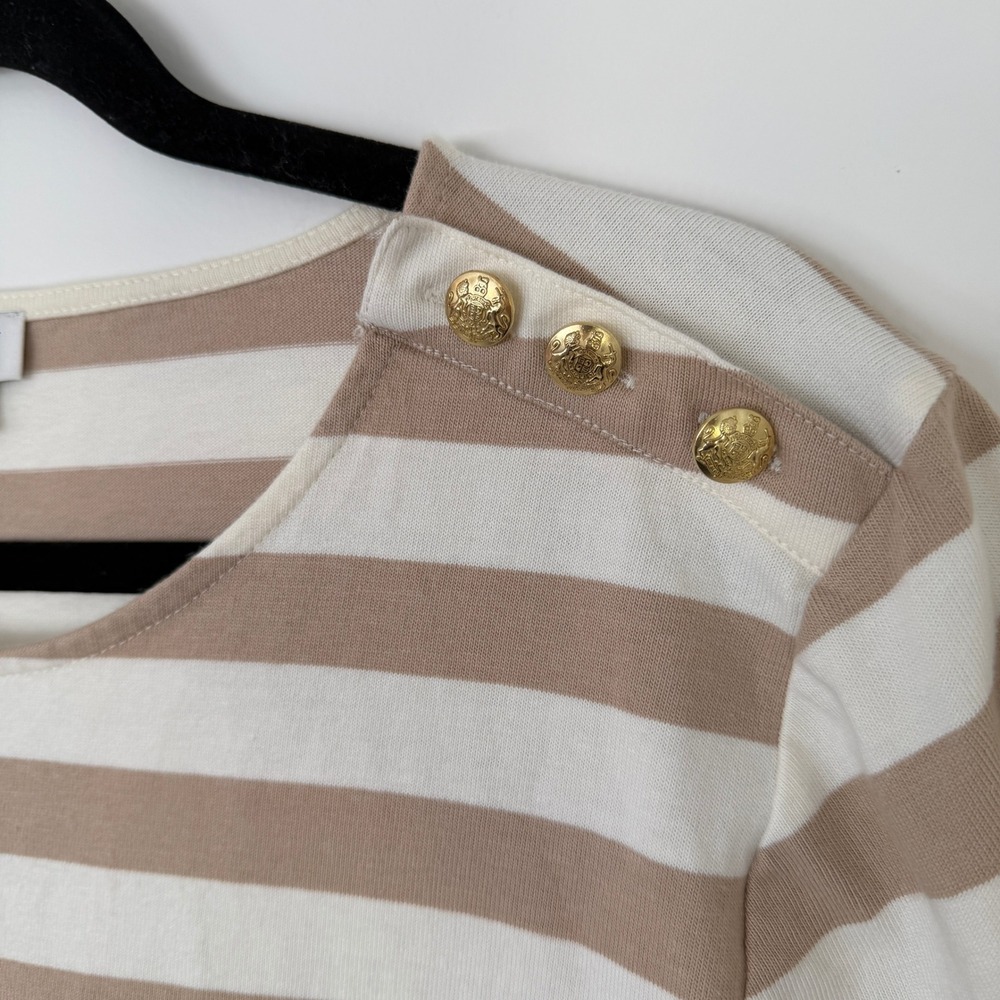 J.Crew‎ Womens XL Striped Short Sleeve Boatneck Top Gold Button Shoulder Beige - Picture 5 of 9